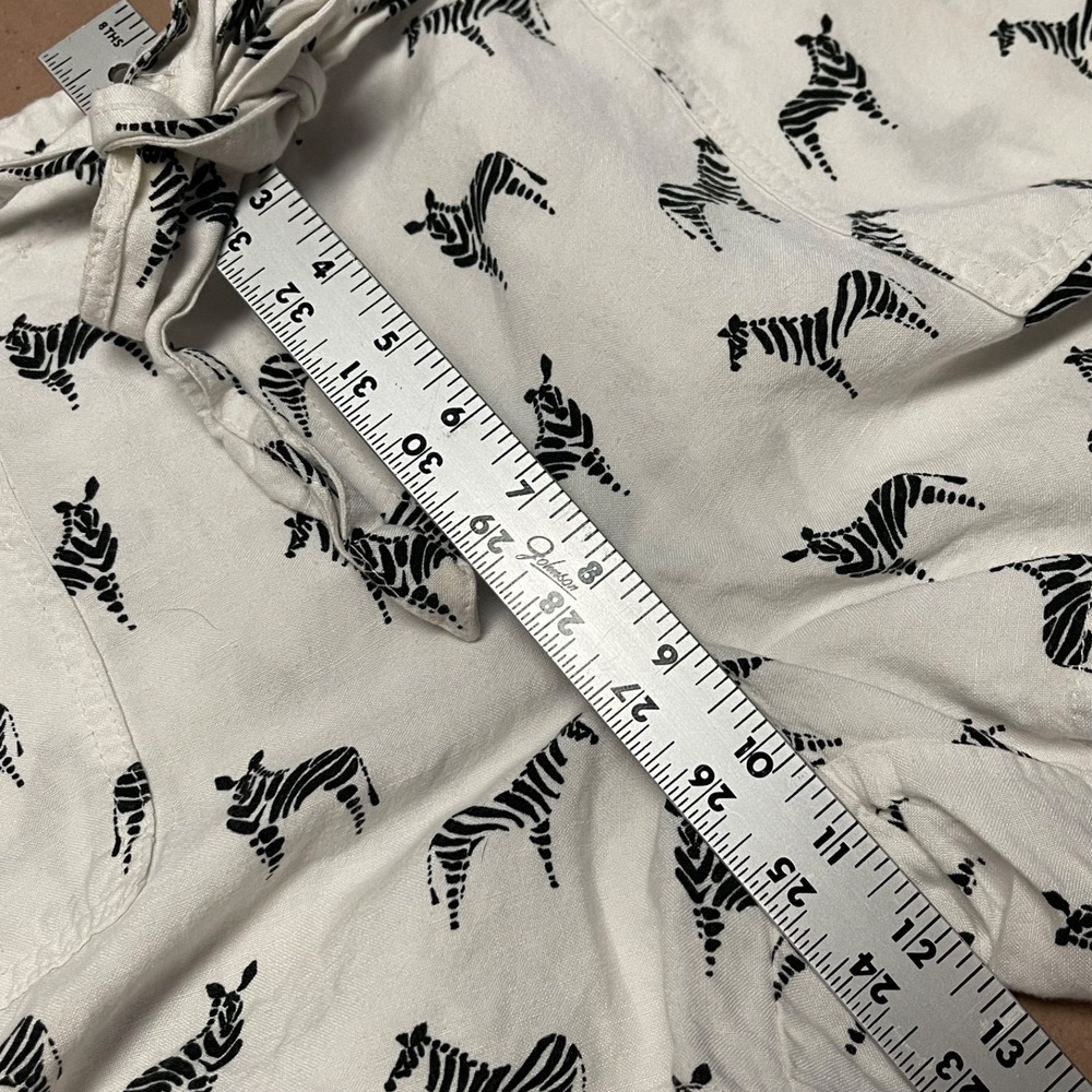 Ann Taylor Loft Women's 6 White Zebra Print Linen Blend Shorts Waist Belt - Picture 9 of 12
